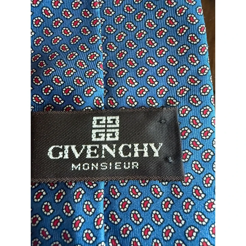 Givenchy Monsieur Blue Silk Micro Paisley Tie Made in Italy Designer Necktie